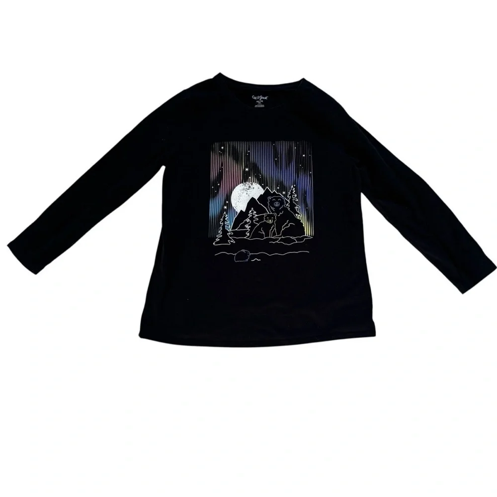 Cat & Jack long Sleeve Top Graphic Polar Bears Northern Lights Girls XXL 18